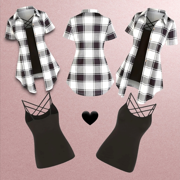 NWT!! Trendy Black and White Plaid Outfit with Black Cami Tank Top!!🖤☠️🖤 - Picture 3 of 16